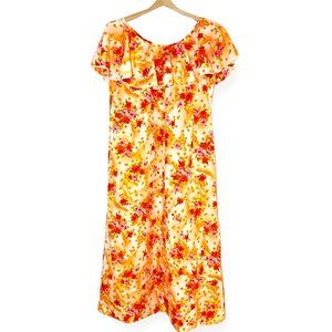 Pomare Vintage Hawaiian 70s Floral Orange Maxi Dress